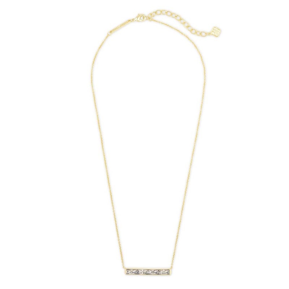 KENDRA SCOTT Jack Gold Bar Necklace in White Crystal w/ Jewelry Pouch - Picture 2 of 6